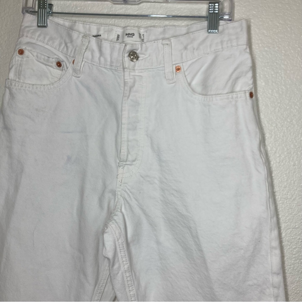 Mango Havana Straight Cropped High Waist Jeans Size 8 White Cotton Button Fly - Picture 10 of 16